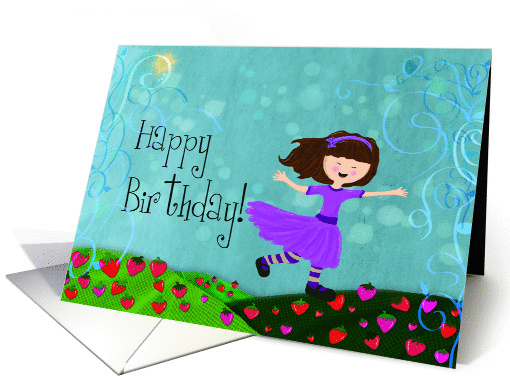 Happy Birthday - Girl running in sunny day card (924636)