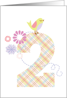 Happy 2nd Birthday, Bird, Flowers & Large Plaid 2 card
