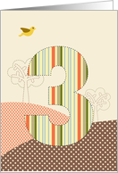 Happy 3rd Birthday, Bird, Trees, Big Plaid ’3’ card