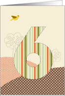 Happy 6th Birthday, Bird, Trees, Big Plaid ’6’ card