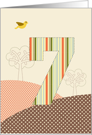 Happy 7th Birthday, Bird, Trees, Big Plaid ’7’ card