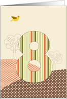 Happy 8th Birthday, Bird, Trees, Big Plaid ’8’ card