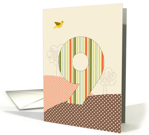 Happy 9th Birthday, Bird, Trees, Big Plaid '9' card (929434)