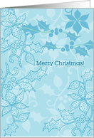 Merry Christmas - Blue holly and mistletoe card
