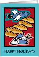 Happy holidays greeting card - Multiplication of the Loaves and Fishes card