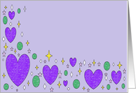 Purple sparkle hearts card