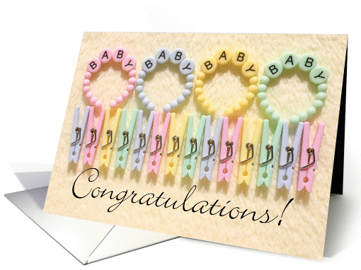 New Baby - Pastel Colored Bracelets & Clothes Pins card (898817)