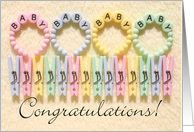 New Baby - Pastel Colored Bracelets & Clothes Pins card