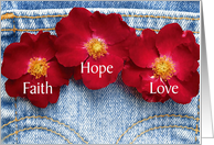 Faith, Hope, Love - Red Roses on Jean Pocket card