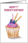 Pink Cupcake First Sobriety Celebration card