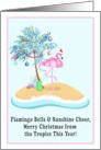 Merry Christmas Pink Flamingo Tropical Island card