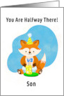 Happy Half Birthday Son Baby Fox with Birthday Cake card
