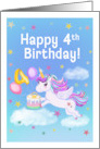 Happy 4th Birthday Unicorn with Birthday Cake card