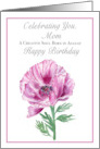 Mom Happy August Birthday Purple Poppy card