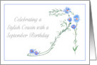 Happy September Birthday Cousin Blue Aster Flower High Heel card