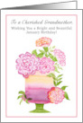 Grandmother January Birthday with Carnations on Cake card