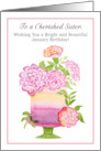 Sister January Birthday with Carnations on Cake card