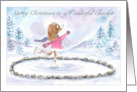 Teacher Merry Christmas Cavalier King Charles Spaniel Ice Skating card