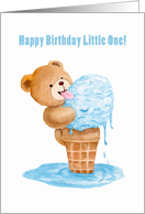 Little Ones Birthday with Teddy Bear and Blue Ice Cream Cone card