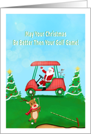Funny Merry Christmas Santa With Reindeer Playing Golf card