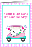 Lady Golfer’s Birthday Golf Cart with Balloons and Cake card