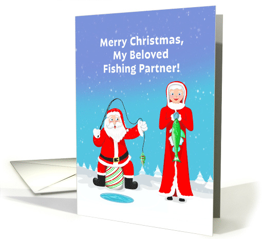 Fishing Couple in Love Christmas Santa and Mrs Claus card (1900216)