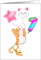 Happy First Birthday Cat With Balloons card