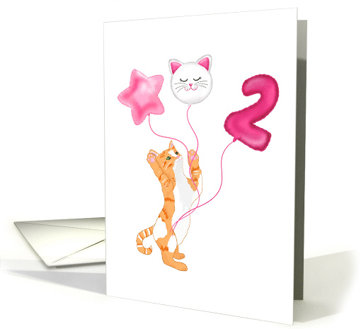 Happy Second Birthday Cat With Balloons card (1904364)
