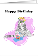 Happy Birthday Princess Cat with Cake card