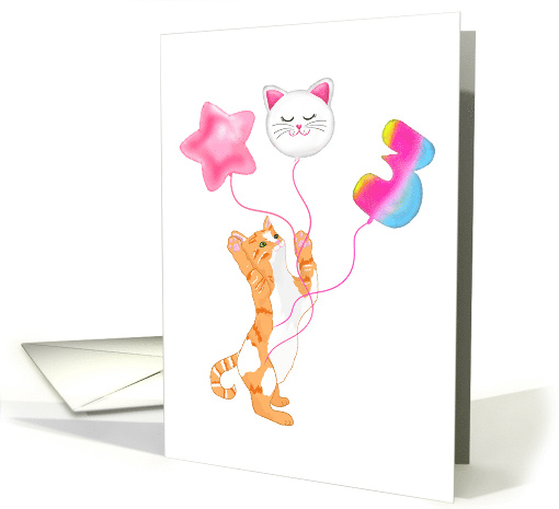 Happy Third Birthday Cat With Balloons card (1904990)