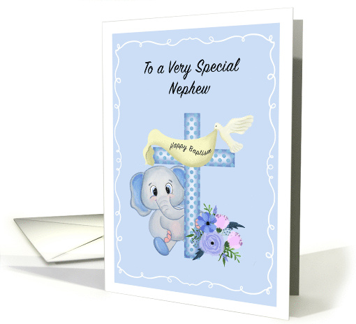 Happy Baptism Nephew Elephant With Cross card (1914308)