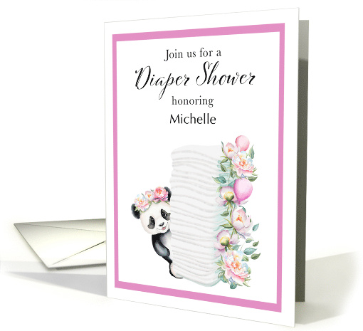 Diaper Shower Baby Panda with Peonies card (1914484)