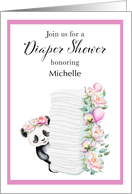 Diaper Shower Baby Panda with Peonies card