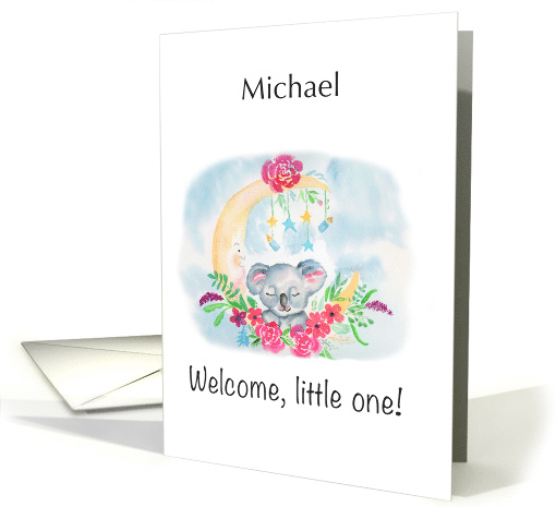 Welcome Baby Boy Baby Koala Bear and Moon Personalize Name card