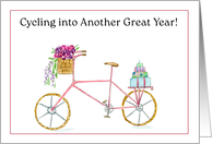 Happy Birthday Bicycle with Cake card