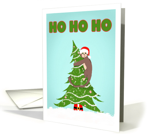 HO HO HO Monkey Holding on to Christmas Tree card (1916648)