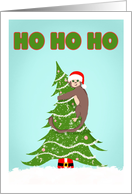 HO HO HO Monkey Holding on to Christmas Tree card
