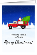 Merry Christmas Santa with Reindeer Delivering Christmas Tree card