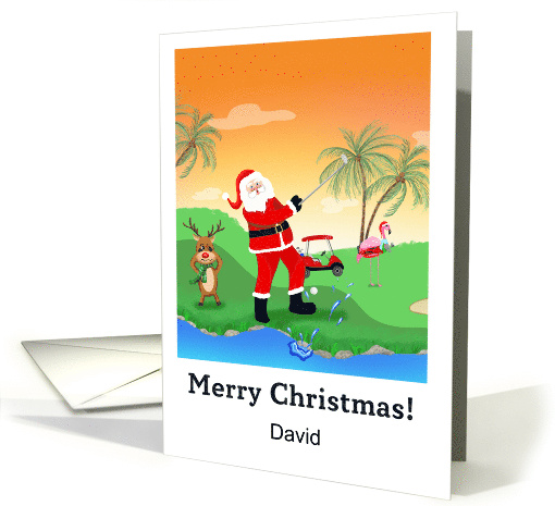 Merry Christmas Santa Playing golf in Tropicals Name card (1916854)