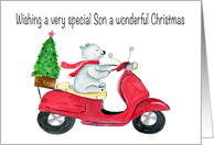 Christmas Son Baby Polar Bear Delivering Christmas Tree card