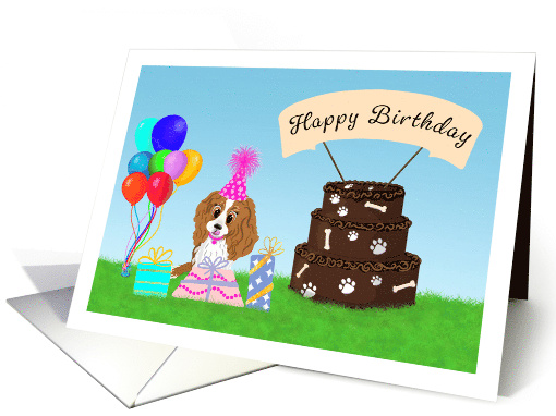 Happy Birthday Cavalier King Charles Spaniel with Cake card (1917446)