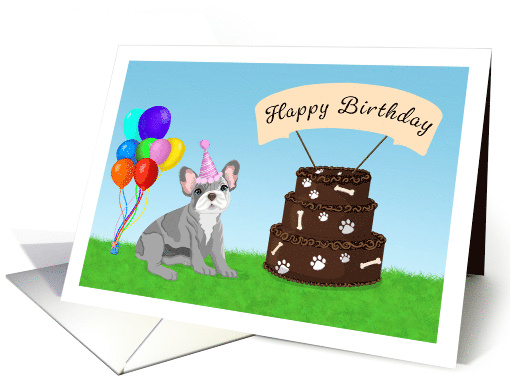 Happy Birthday French Bulldog with Cake card (1917448)