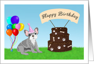Happy Birthday French Bulldog with Cake card