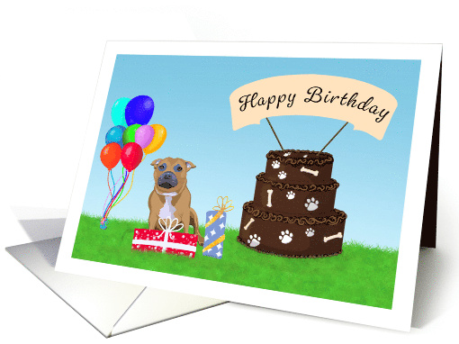 Happy Birthday Staffordshire Bull Terrier with Cake card (1917450)
