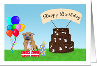 Happy Birthday Staffordshire Bull Terrier with Cake card