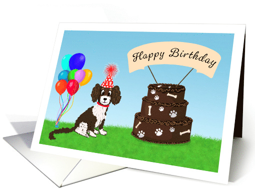 Happy Birthday Labradoodle with Cake card (1917452)