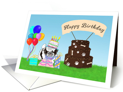Happy Birthday Shih Tzu with Cake card (1917454)