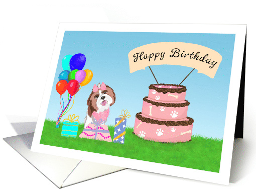 Happy Birthday Shih Tzu with Pink Birthday Cake card (1917456)