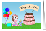 Happy Birthday Shih Tzu with Pink Birthday Cake card