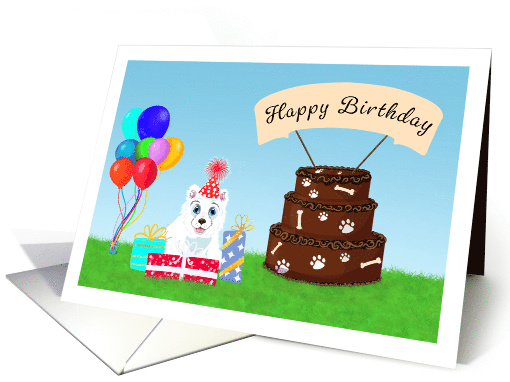 Happy Birthday Samoyed with Birthday Cake card (1917462)